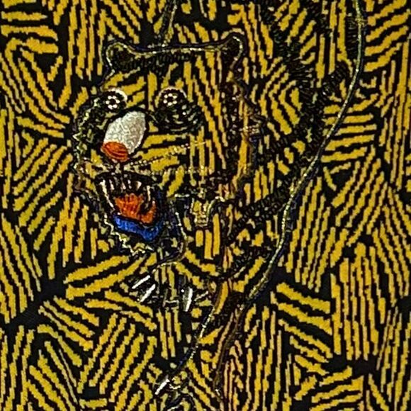 Kenzo Paris Yellow Black Geometric Print Beaded Tiger Sweater Tunic Dress RARE - Picture 4 of 12